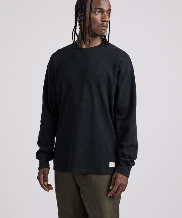 Saturdays New York City Alex Waffle Relaxed Long Sleeve Tee Black