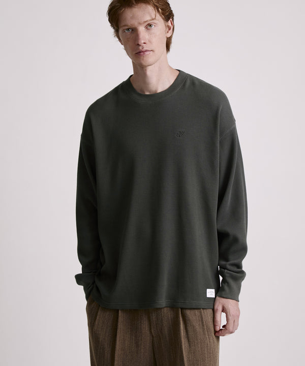 Saturdays New York City Alex Waffle Relaxed Long Sleeve Tee Olive Green