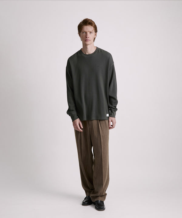 Saturdays New York City Alex Waffle Relaxed Long Sleeve Tee Olive Green