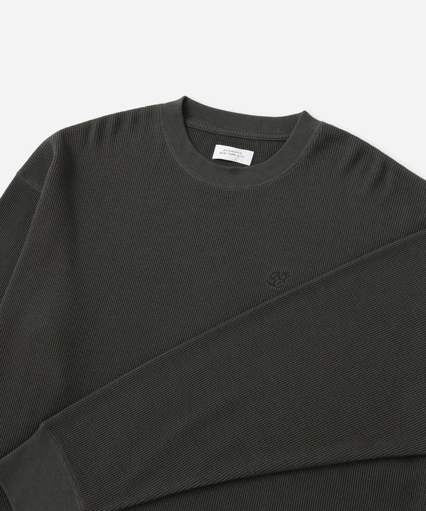 Saturdays New York City Alex Waffle Relaxed Long Sleeve Tee Olive Green