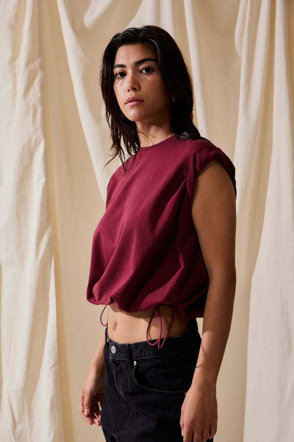 Saturdays New York City Arisa Twisted Sleeve Top Wine