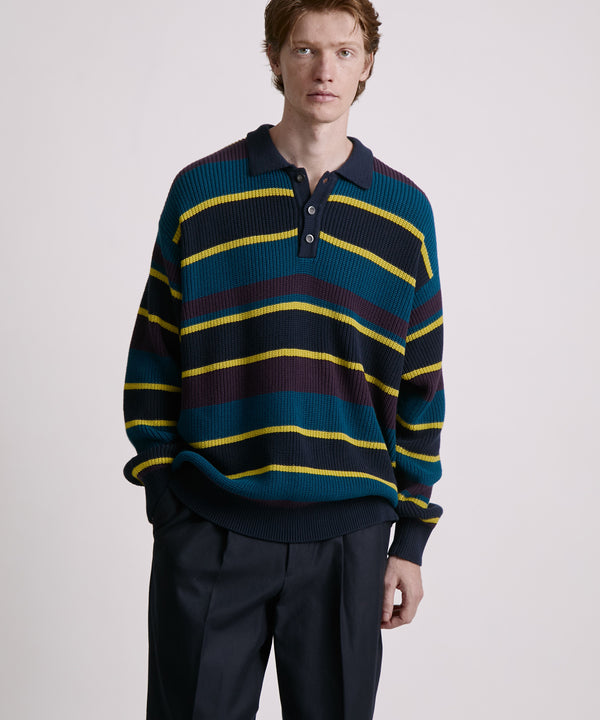 Saturdays New York City Beauchamp Multi Stripe Polo Sweater Navy