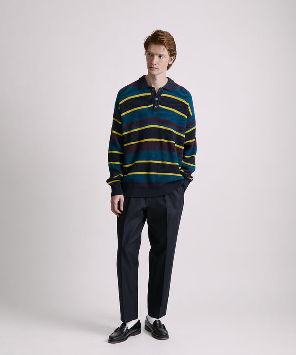 Saturdays New York City Beauchamp Multi Stripe Polo Sweater Navy