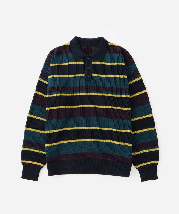 saturdays new york city Beauchamp Multi Stripe Polo Sweater Navy