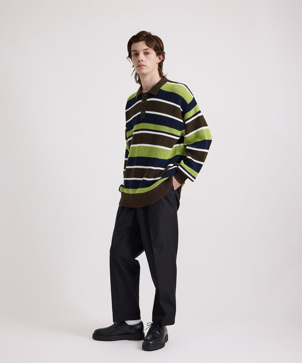 Saturdays New York City Beauchamp Multi Stripe Polo Sweater Olive Green