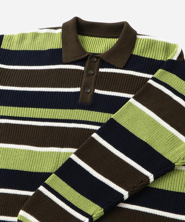 Saturdays New York City Beauchamp Multi Stripe Polo Sweater Olive Green