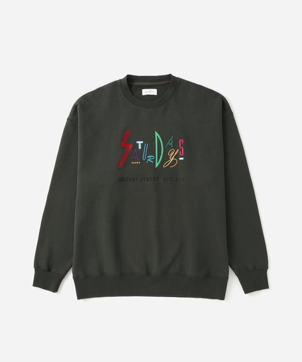 saturdays new york city Bowery Live Color Embroidered Sweatshirt Charcoal
