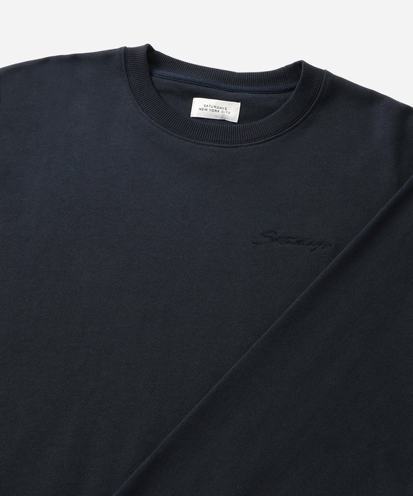 Saturdays New York City Bowery Script Embroidered Sweatshirt Navy