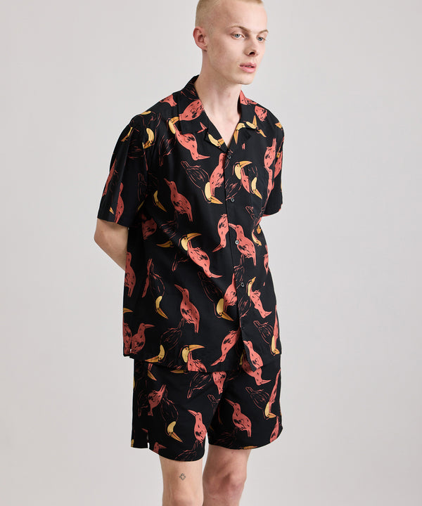 Saturdays New York City Canty Bird Printed Short Sleeve Shirt Black