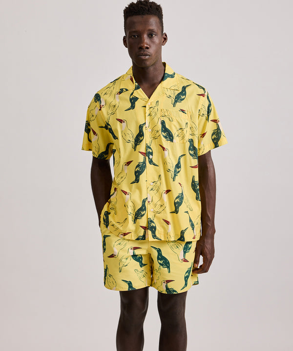 Saturdays New York City Canty Bird Printed Short Sleeve Shirt Yellow