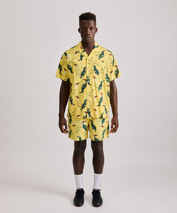 Saturdays New York City Canty Bird Printed Short Sleeve Shirt Yellow