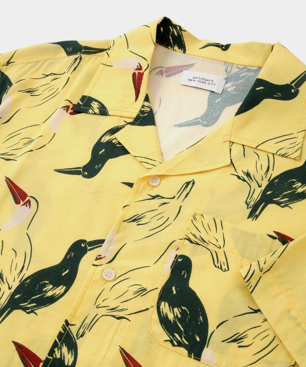 Saturdays New York City Canty Bird Printed Short Sleeve Shirt Yellow