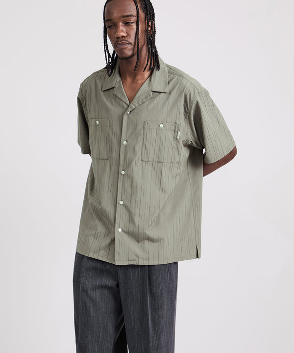 Saturdays New York City Canty Dobby Stripe Short Sleeve Shirt Olive Green