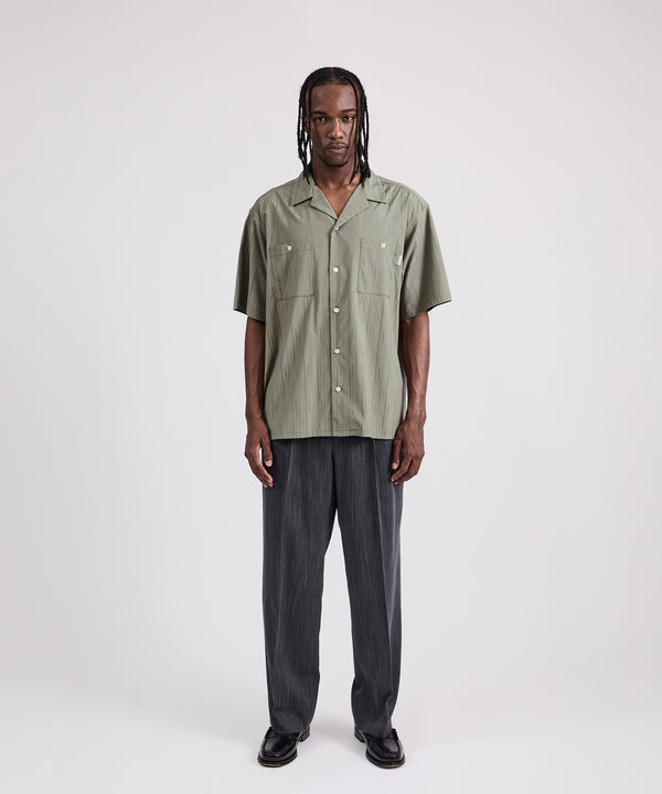 Saturdays New York City Canty Dobby Stripe Short Sleeve Shirt Olive Green