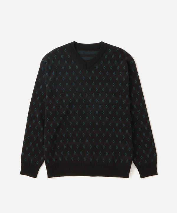 saturdays new york city Charles Jacquard V-Neck Sweater Black