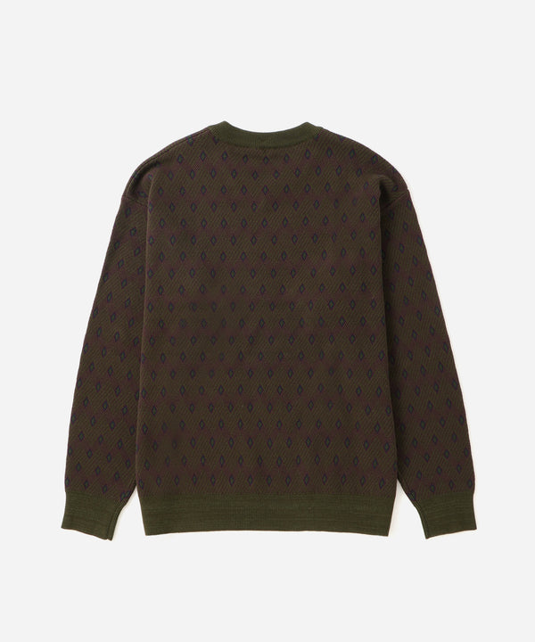 Saturdays New York City Charles Jacquard V-Neck Sweater Olive Green