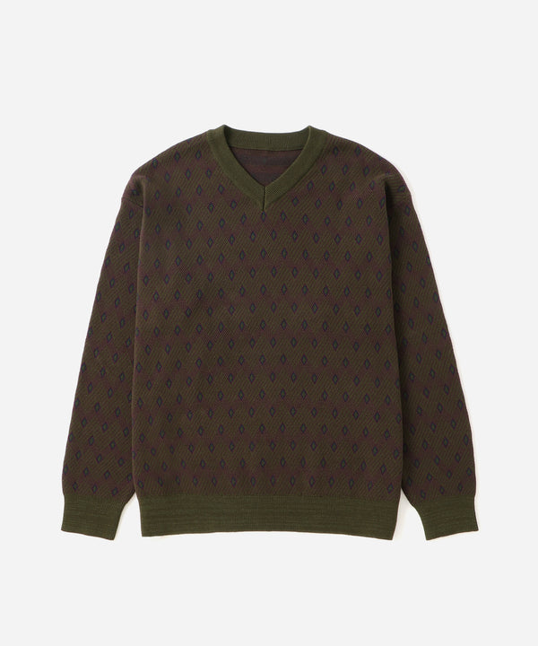 saturdays new york city Charles Jacquard V-Neck Sweater Olive Green