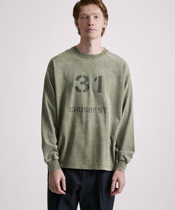 Saturdays New York City Crosby Stencil Print Relaxed Long Sleeve Tee Olive Green