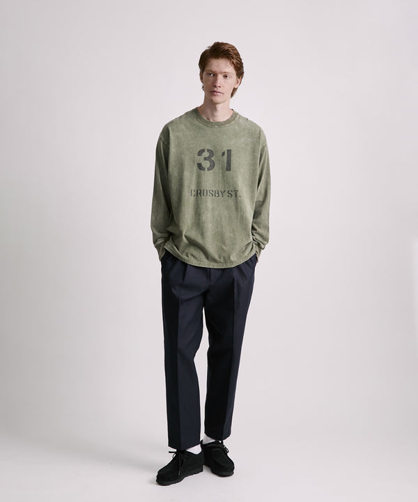 Saturdays New York City Crosby Stencil Print Relaxed Long Sleeve Tee Olive Green