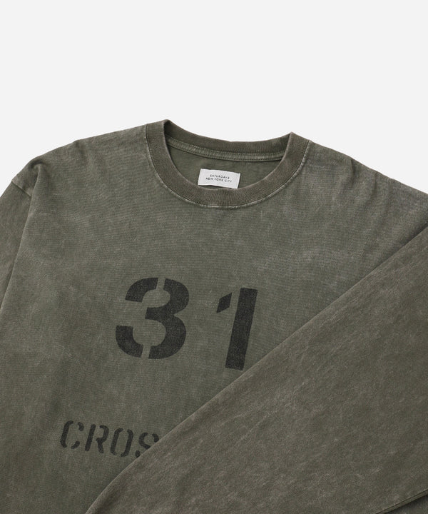 Saturdays New York City Crosby Stencil Print Relaxed Long Sleeve Tee Olive Green