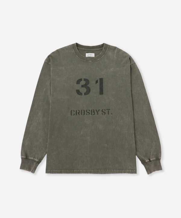 saturdays new york city Crosby Stencil Print Relaxed Long Sleeve Tee Olive Green