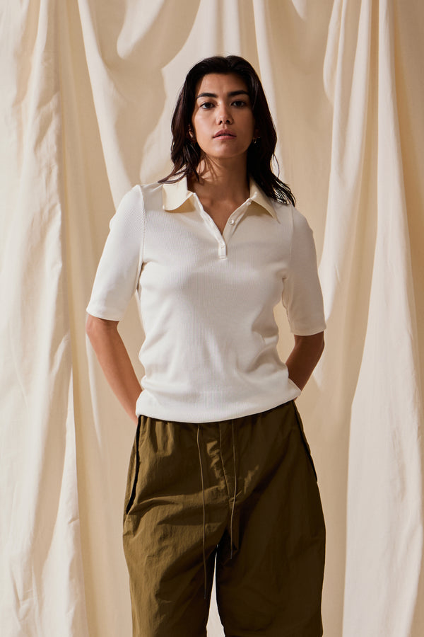 Saturdays New York City Devin Rib Poloshirt Off White