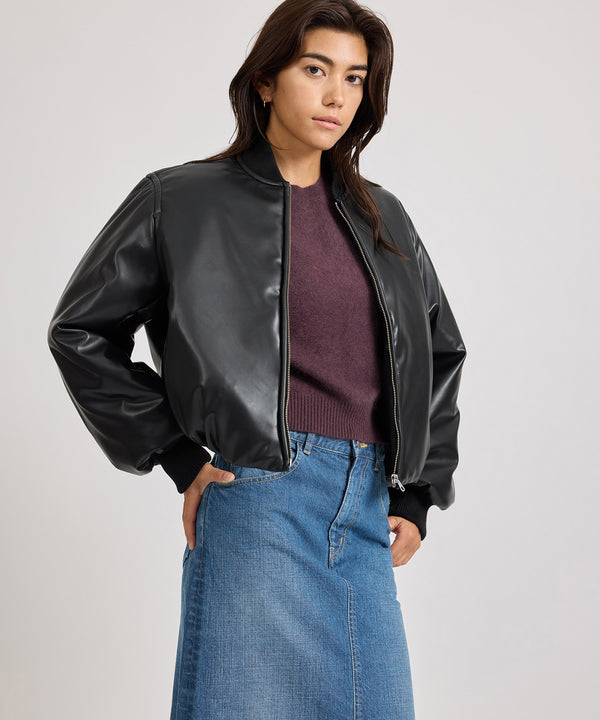 Saturdays New York City Dorothy Cropped Bomber Jacket Black