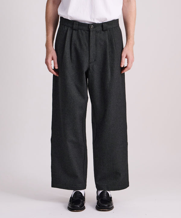 Saturdays New York City George Wool Wide Two Tuck Pant Black