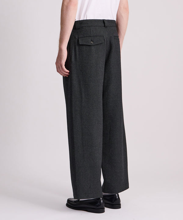 Saturdays New York City George Wool Wide Two Tuck Pant Black