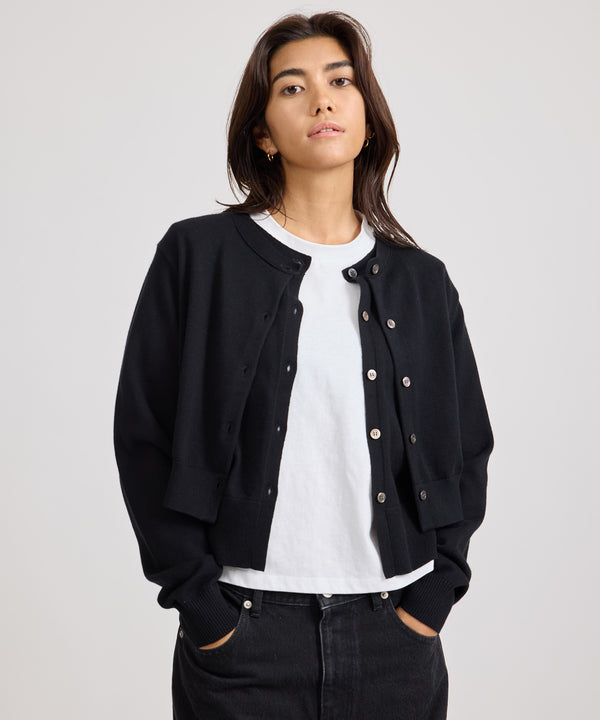 Saturdays New York City Halle Double Layer Cardigan Black