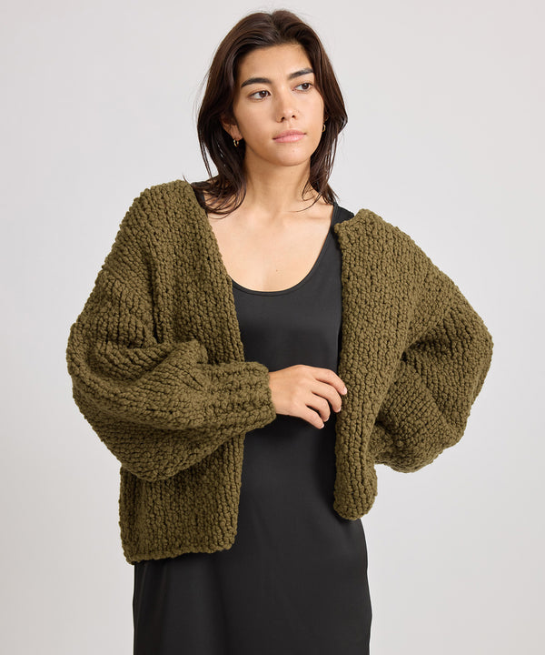 Saturdays New York City Halle Hand Woven Cardigan Olive Green
