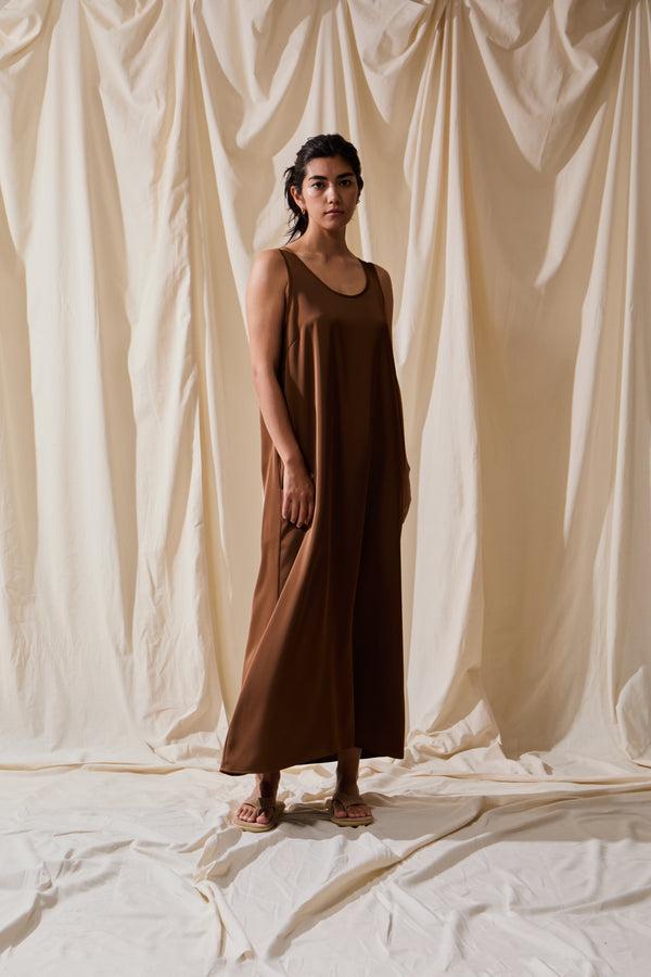 Saturdays New York City Jess Satin Tank Onepiece Dress Brown