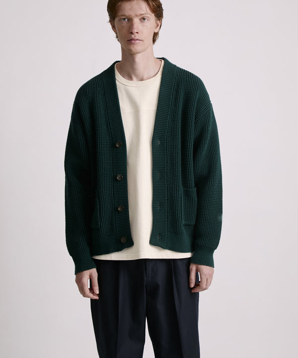 Saturdays New York City Michael Plaited Waffle Cardigan Green