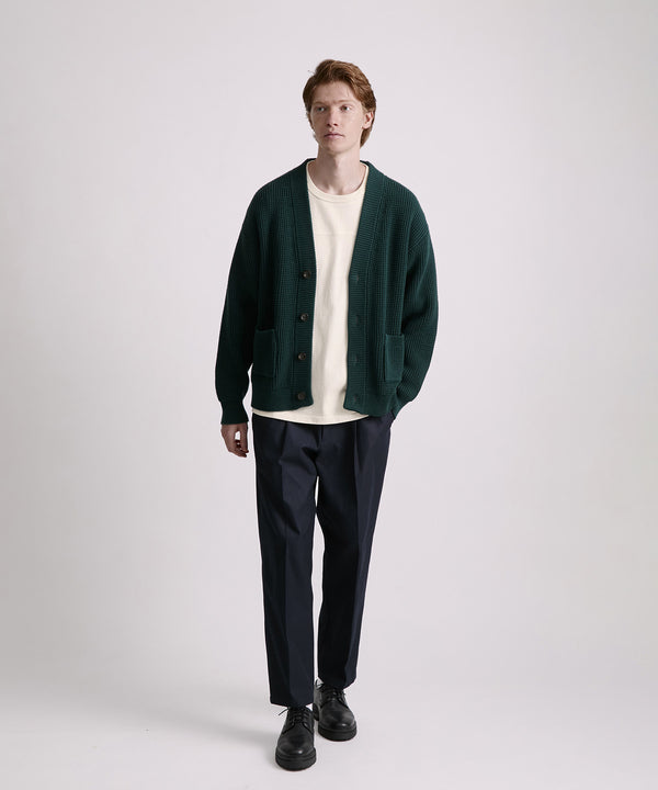 Saturdays New York City Michael Plaited Waffle Cardigan Green