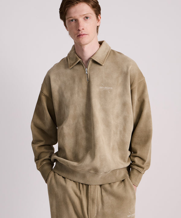 Saturdays New York City Mott Relaxed Quarter Zip Surf Sweatshirt Beige