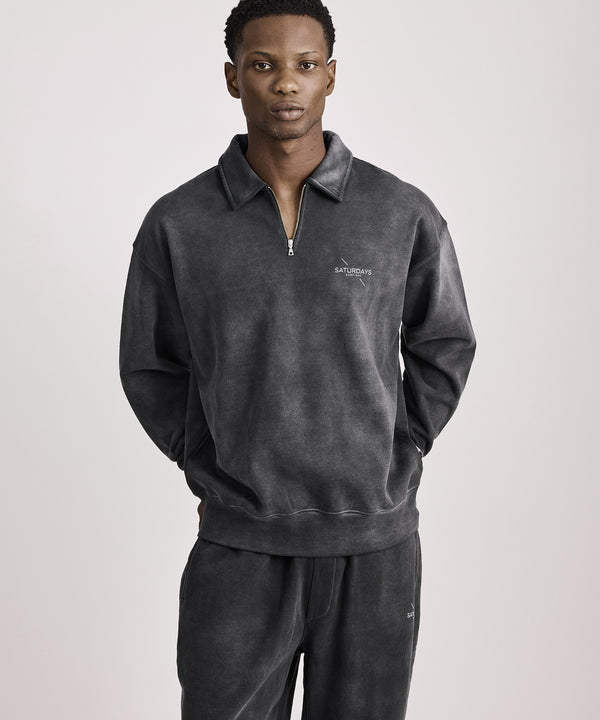 Saturdays New York City Mott Relaxed Quarter Zip Surf Sweatshirt Fade Black