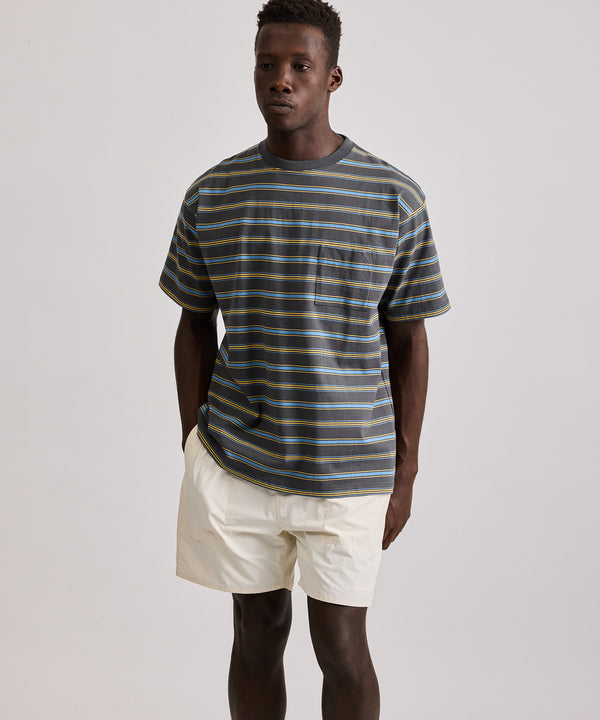 Saturdays New York City Multi Stripe Relaxed Short Sleeve Tee Gray