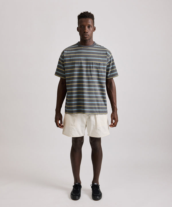 Saturdays New York City Multi Stripe Relaxed Short Sleeve Tee Gray