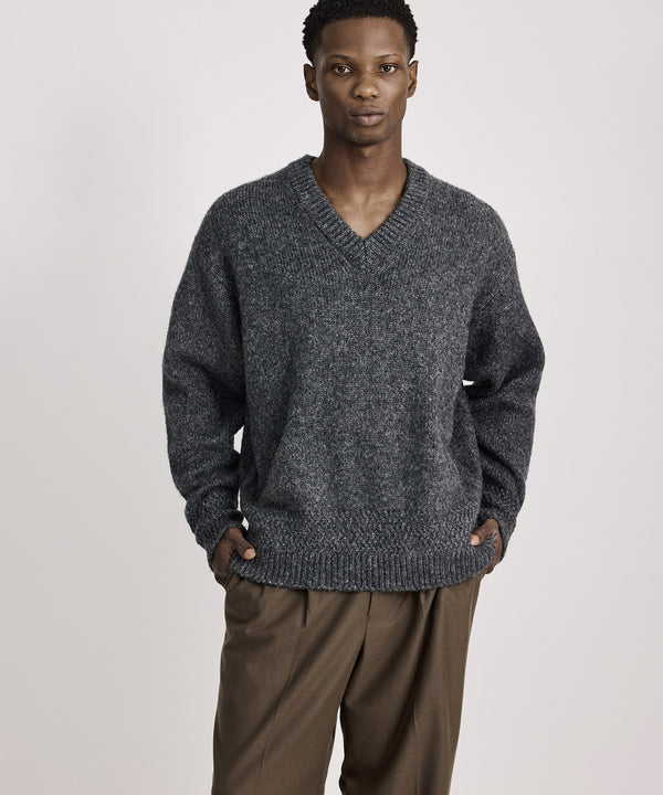 Saturdays New York City Nicholas Low Gage V Neck Sweater Charcoal