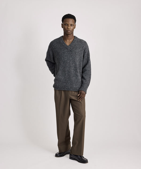 Saturdays New York City Nicholas Low Gage V Neck Sweater Charcoal