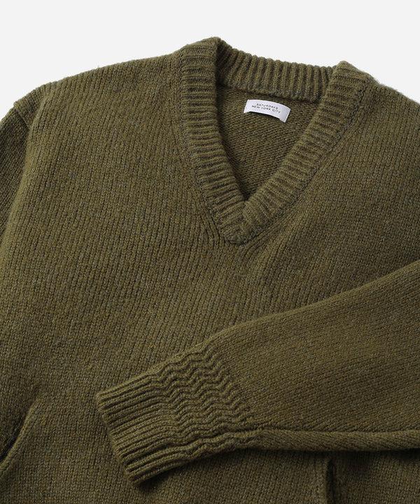 Saturdays New York City Nicholas Low Gage V Neck Sweater Olive Green