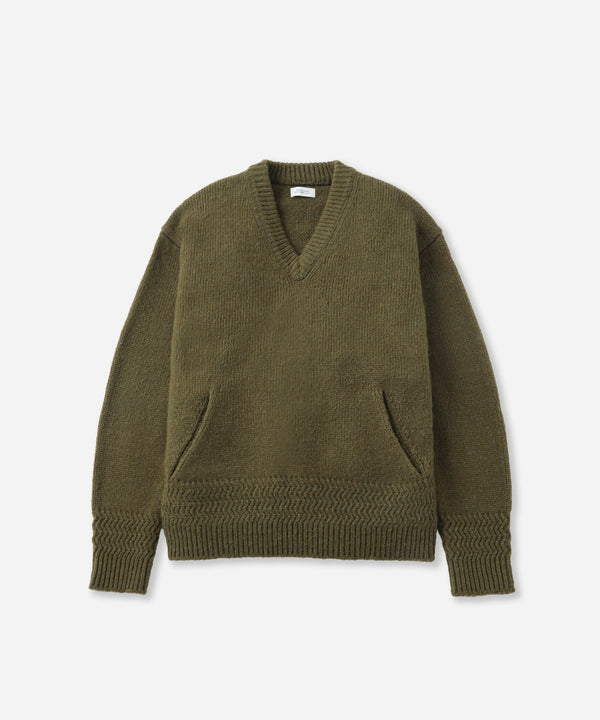saturdays new york city Nicholas Low Gage V Neck Sweater Olive Green