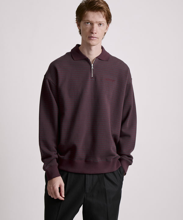 Saturdays New York City Ryo Stripe Half Zip Polo Sweatshirt Wine