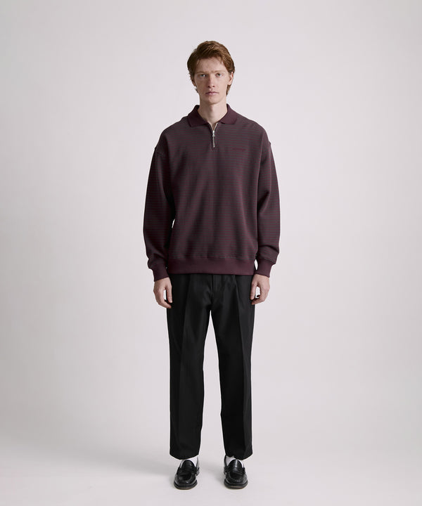 Saturdays New York City Ryo Stripe Half Zip Polo Sweatshirt Wine