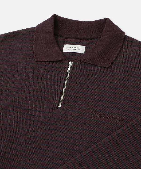 Saturdays New York City Ryo Stripe Half Zip Polo Sweatshirt Wine