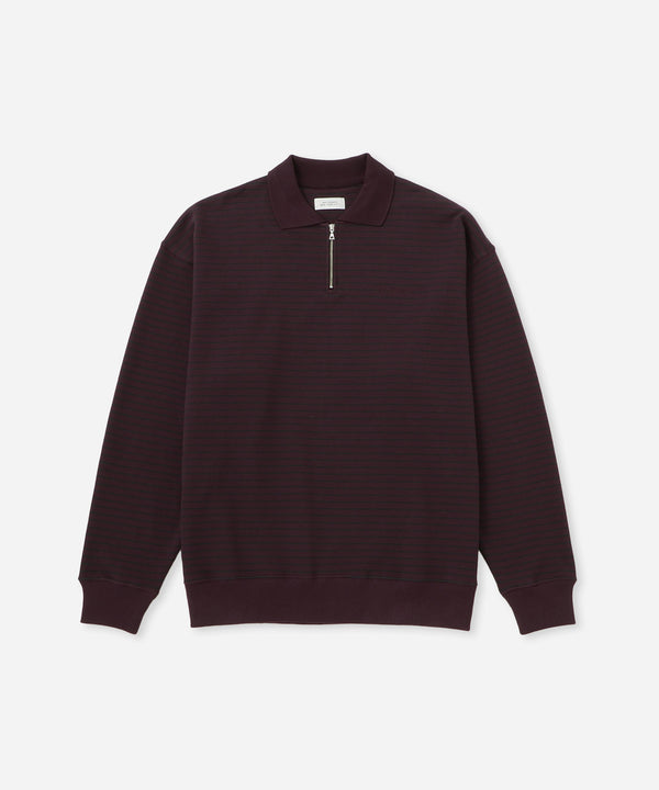 saturdays new york city Ryo Stripe Half Zip Polo Sweatshirt Wine