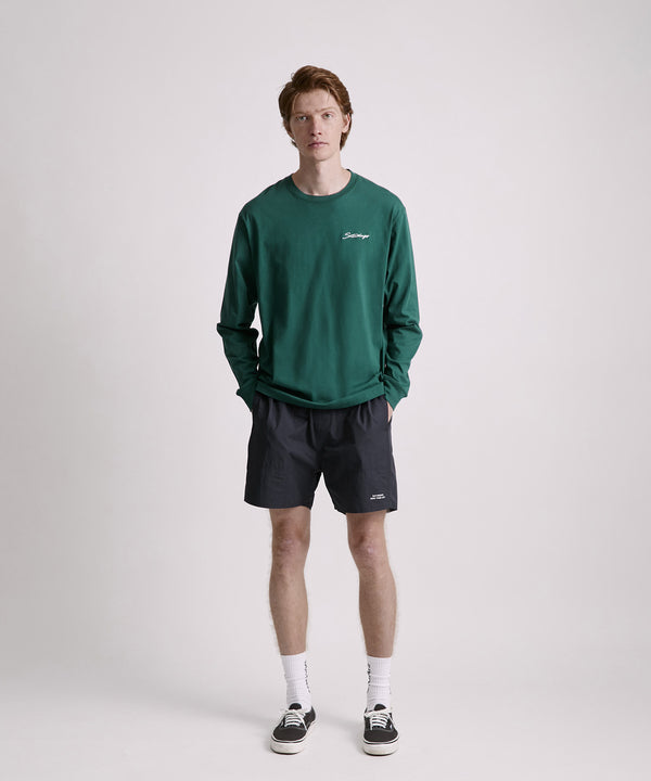 Saturdays New York City Script Embroidered Long Sleeve Tee Green