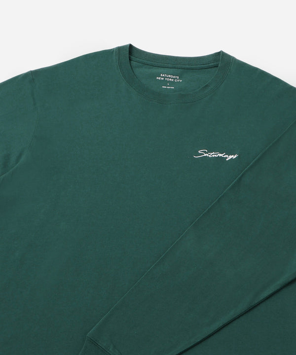 Saturdays New York City Script Embroidered Long Sleeve Tee Green