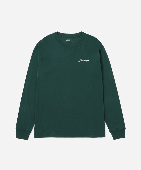 saturdays new york city Script Embroidered Long Sleeve Tee Green