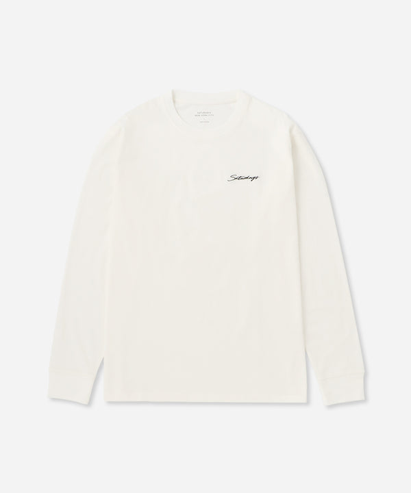 saturdays new york city Script Embroidered Long Sleeve Tee White